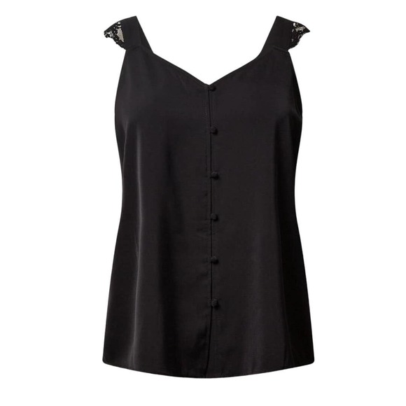 torrid Tops - NWT! Torrid Studio Crepe de Chine Lace Trim Button Front Tank Black Lace 6x 30
